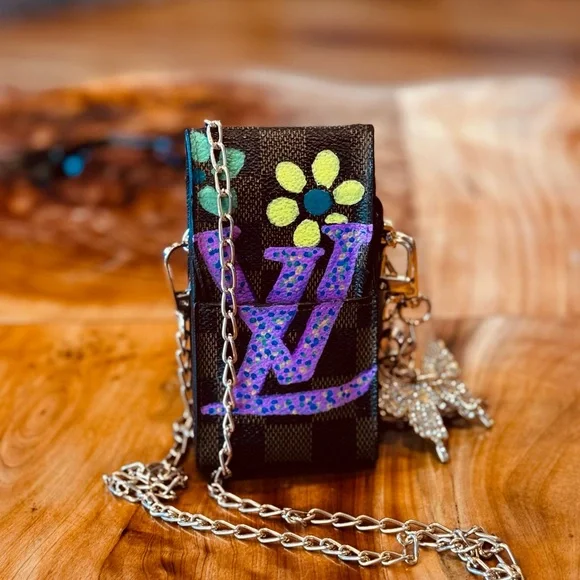 Louis Vuitton repurpose handpainted converted cigarette case brown DAMIER canvas - Picture 1 of 14